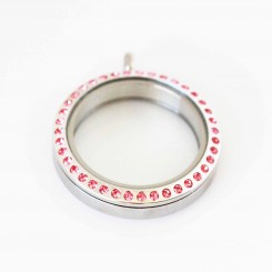 Pink Bejeweled Silver Screw Top Locket - 3cm wide